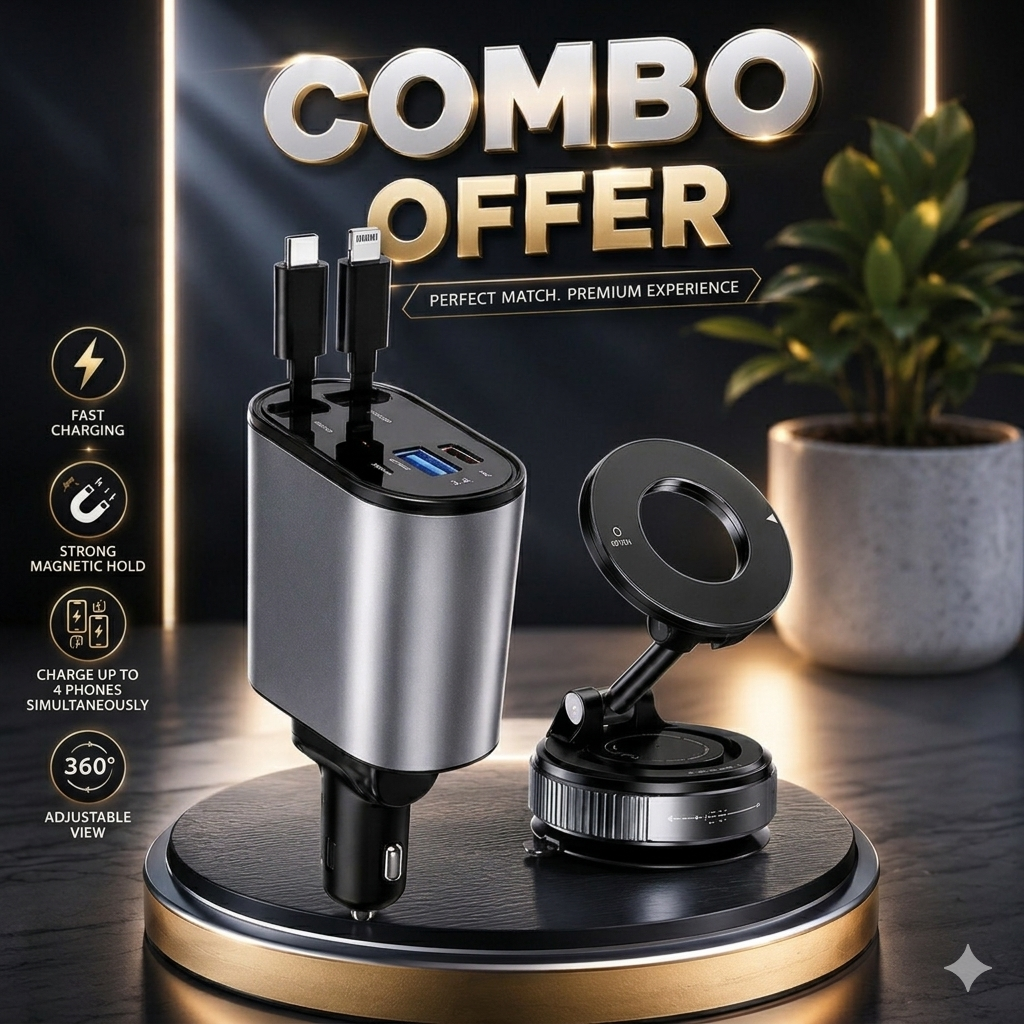 4in1 Car Charger + Magnetic Phone Holder Combo 🥳✅