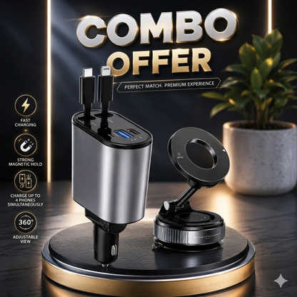 4in1 Car Charger + Magnetic Phone Holder Combo 🥳✅