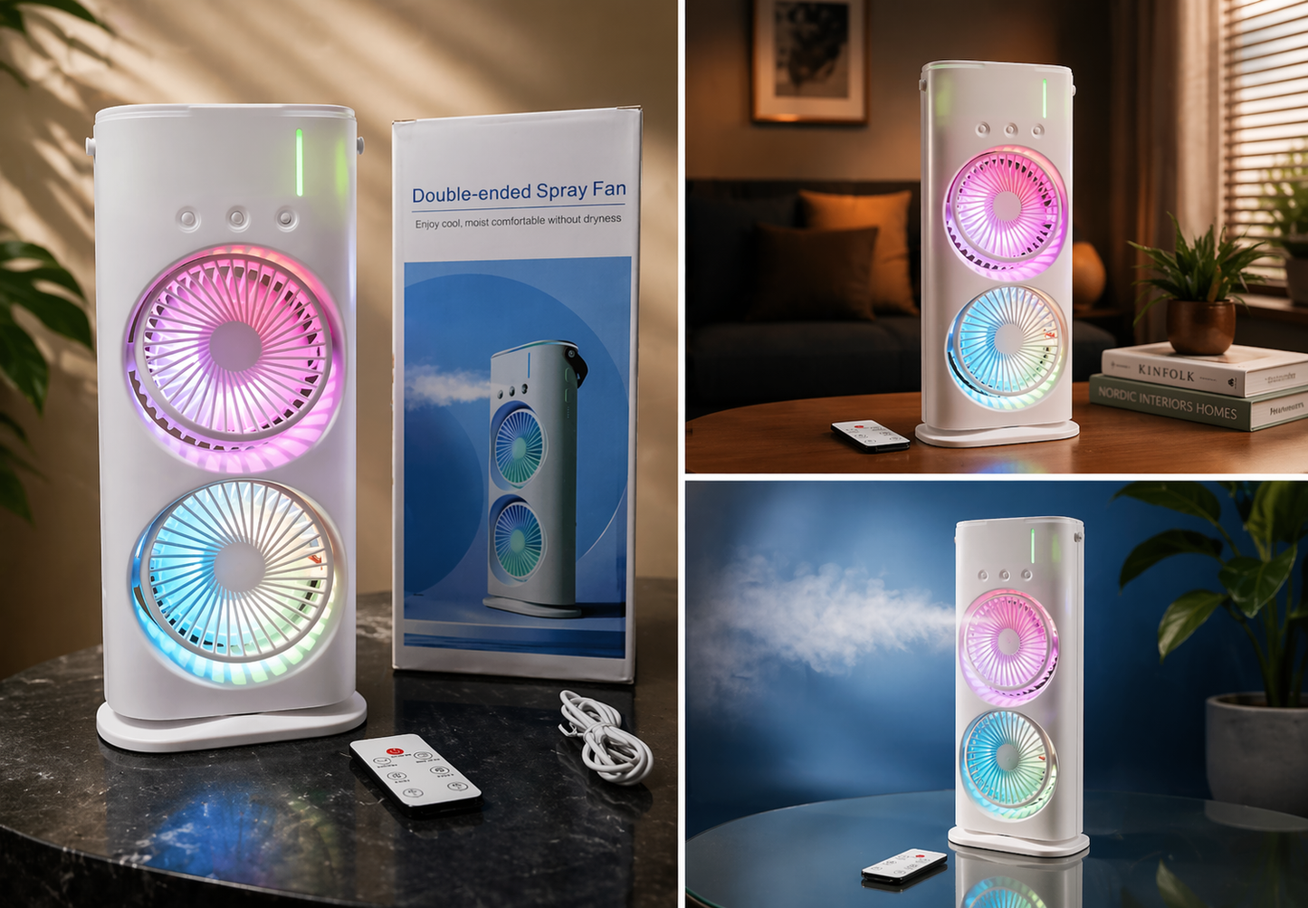 UltraCool Double Ended Spray Fan with RGB Lights & Remote Cooling Fan