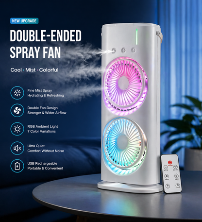 UltraCool Double Ended Spray Fan with RGB Lights & Remote Cooling Fan